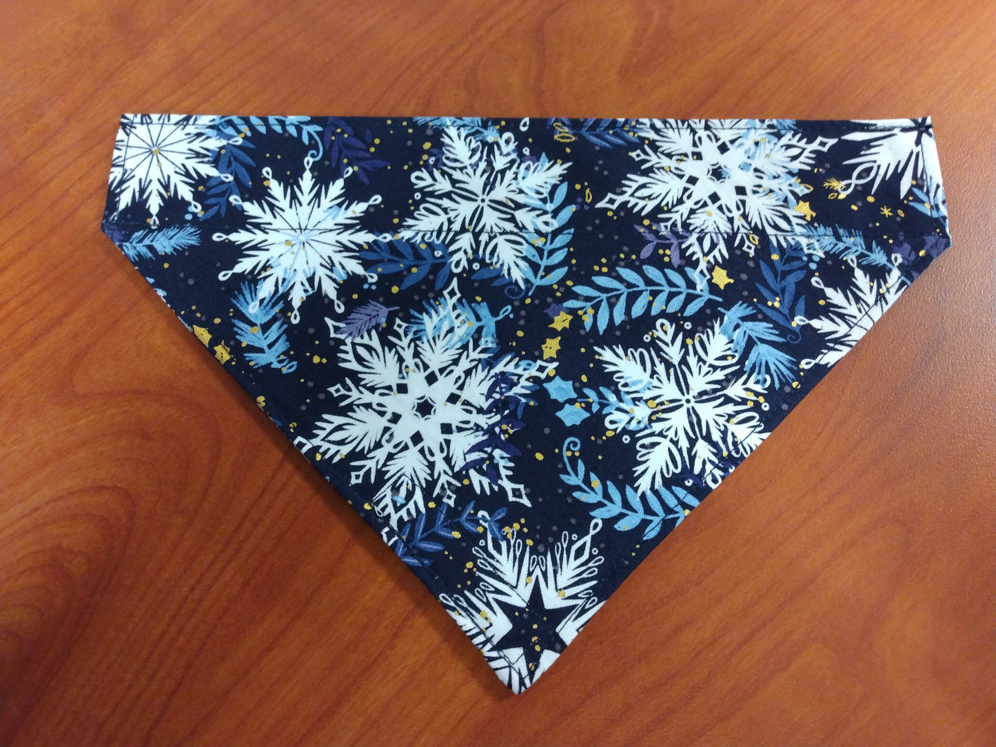 Blue and Gold Snowflake Dog Bandana